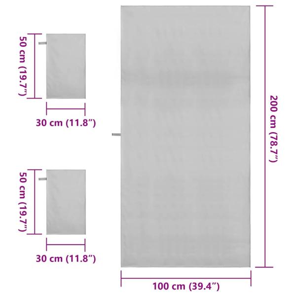 Sporthandtuch Set 3 pcs Grau Polyester und Polyamid