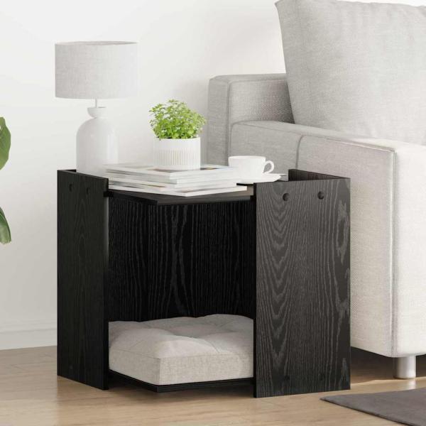 ARDEBO.de - Katzenstreu Box Umzäunung Schwarz Eichen-Optik 53 x 53 x 51 cm