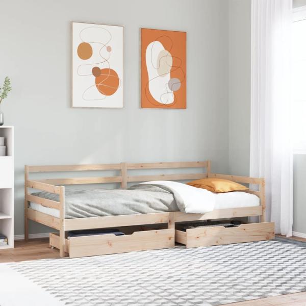 ARDEBO.de - Tagesbett mit Schubladen Weiß 80x200 cm Kiefernholz
