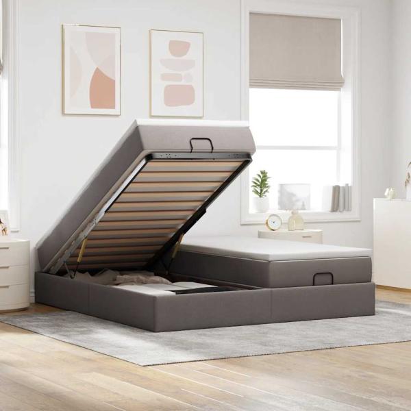 ARDEBO.de - Ottoman-Bett mit Matratzen Taupe 160x200 cm Stoff