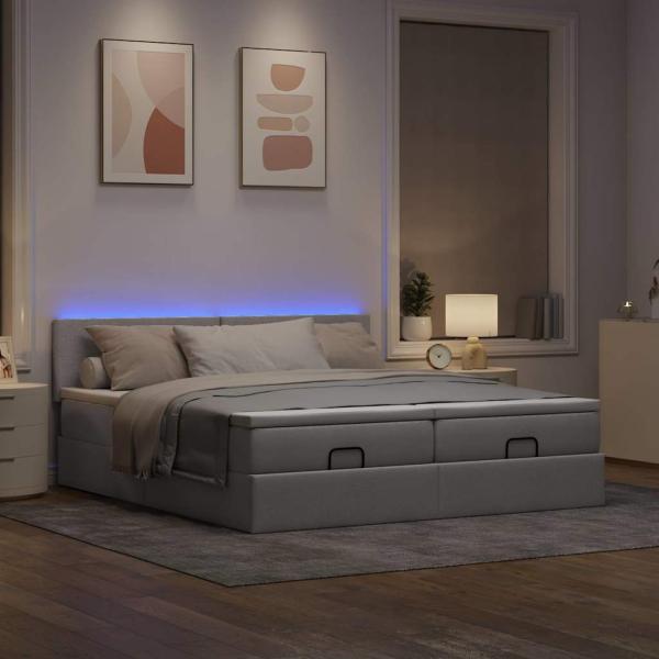 Ottoman-Bett mit Matratzen & LEDs Taupe 160x200 cm Stoff