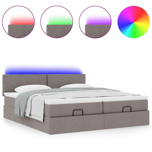Ottoman-Bett mit Matratzen & LEDs Taupe 160x200 cm Stoff