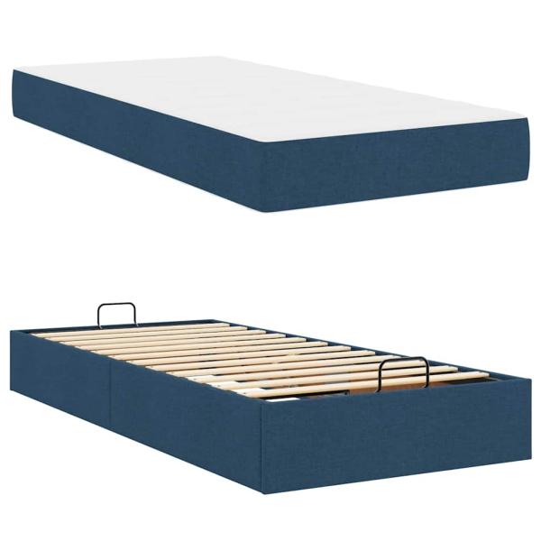Bettgestell mit Matratze Blau 80 x 200 cm Stoff