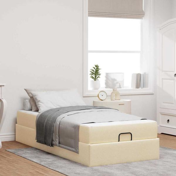 ARDEBO.de - Bettgestell mit Matratze Creme 90 x 190 cm Stoff