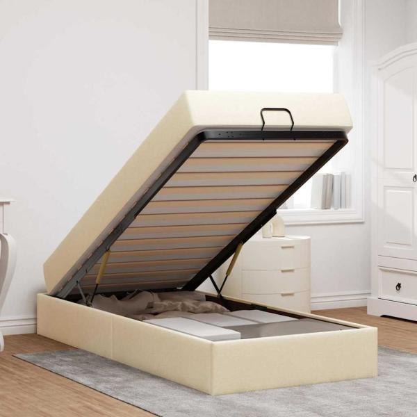 Bettgestell mit Matratze Creme 90 x 190 cm Stoff