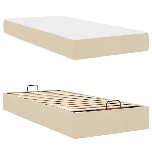 Bettgestell mit Matratze Creme 90 x 190 cm Stoff