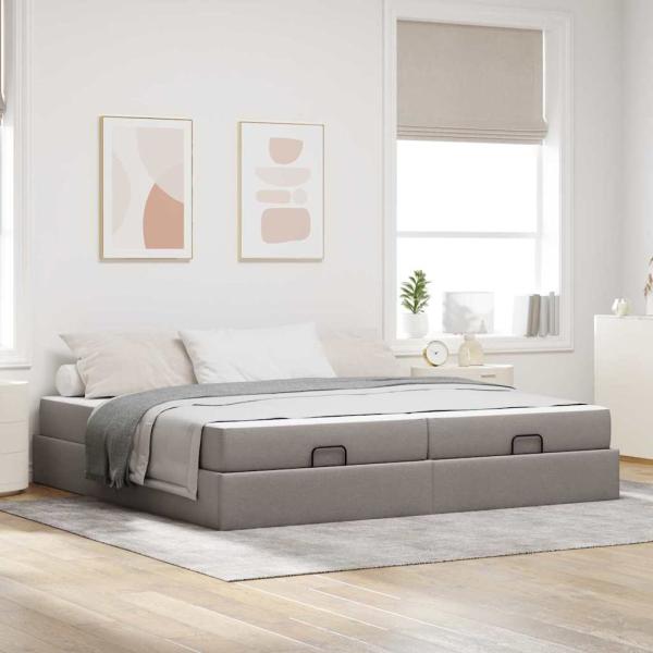 ARDEBO.de - Bettgestell mit Speicher Taupe 200 x 200 cm Stoff