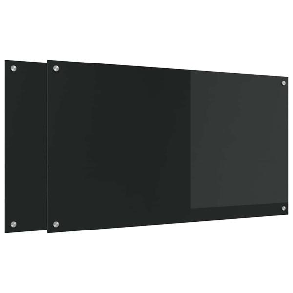 Küchenrückwand 2 pcs Schwarz 110 x 60 cm Gehärtetes Glas