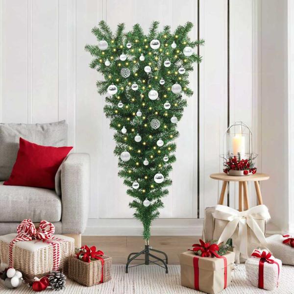 ARDEBO.de - Umgekehrter künstlicher vorbeleuchteter Weihnachtsbaum mit Kugel-Set