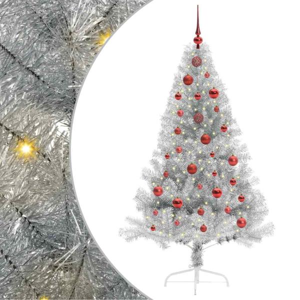 Künstlicher vorbeleuchteter Weihnachtsbaum Silber 150 cm PET