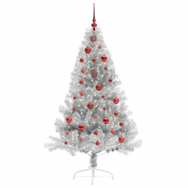 Künstlicher vorbeleuchteter Weihnachtsbaum Silber 150 cm PET