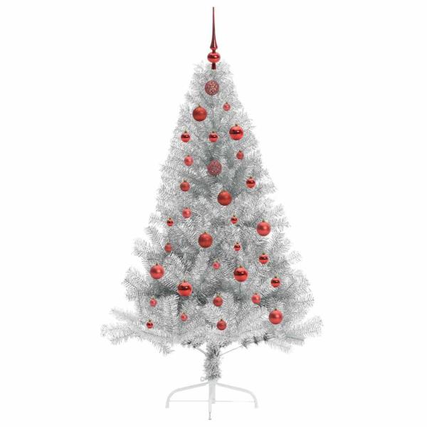 Künstlicher vorbeleuchteter Weihnachtsbaum Silber 150 cm PET