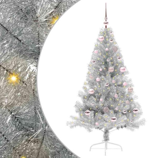 ARDEBO.de - Künstlicher vorbeleuchteter Weihnachtsbaum Silber 150 cm PET