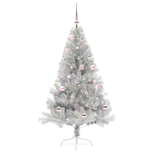 Künstlicher vorbeleuchteter Weihnachtsbaum Silber 150 cm PET