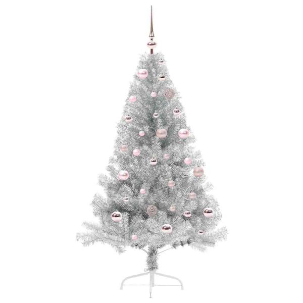 Künstlicher vorbeleuchteter Weihnachtsbaum Silber 150 cm PET