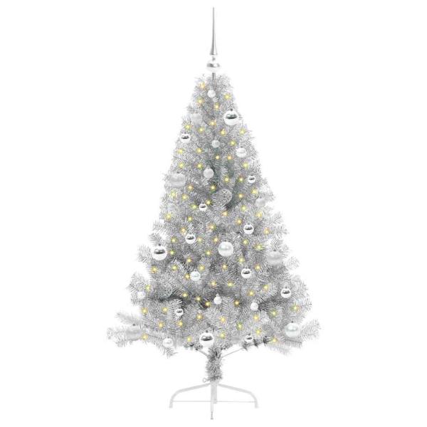 Künstlicher vorbeleuchteter Weihnachtsbaum Silber 150 cm PET