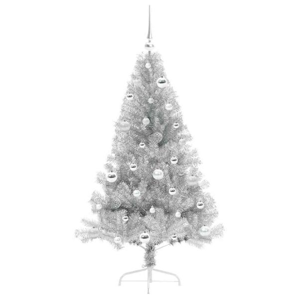 Künstlicher vorbeleuchteter Weihnachtsbaum Silber 150 cm PET
