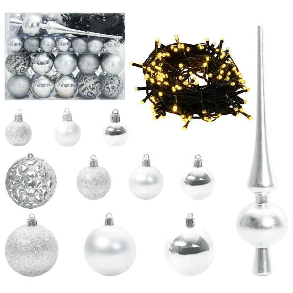 Künstlicher vorbeleuchteter Weihnachtsbaum Silber 150 cm PET