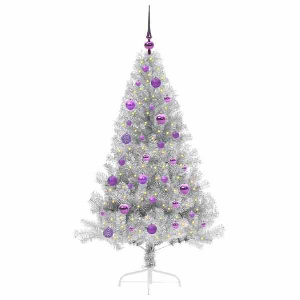 Künstlicher vorbeleuchteter Weihnachtsbaum Silber 150 cm PET
