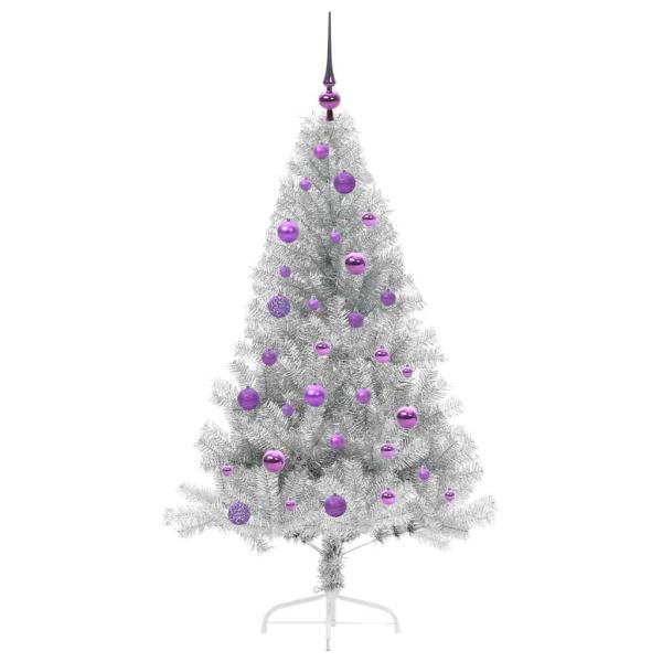 Künstlicher vorbeleuchteter Weihnachtsbaum Silber 150 cm PET