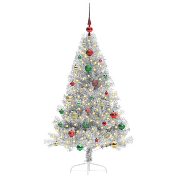 Künstlicher vorbeleuchteter Weihnachtsbaum Silber 150 cm PET