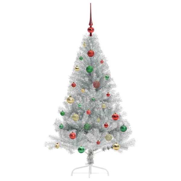 Künstlicher vorbeleuchteter Weihnachtsbaum Silber 150 cm PET