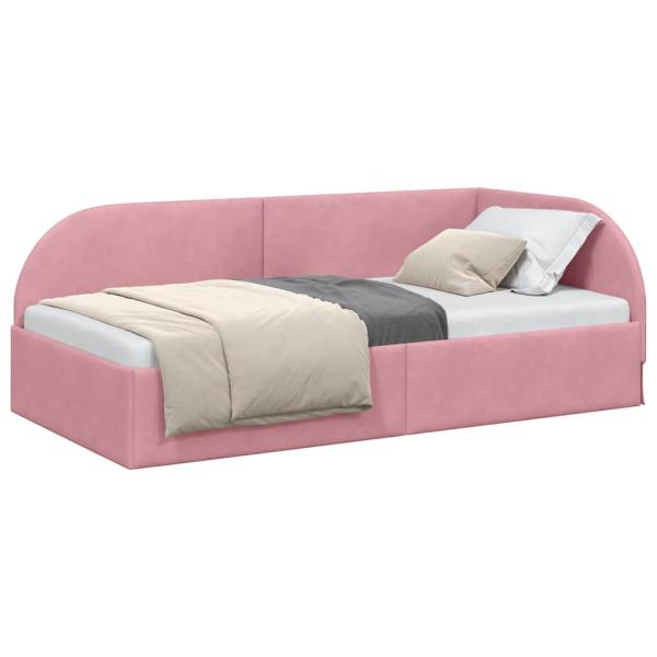Eckbettgestell mit Kopfteil Rosa 100 x 200 cm Samt
