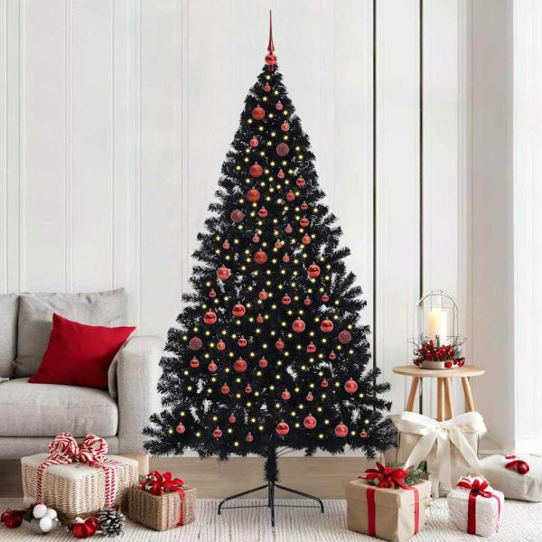 ARDEBO.de - Künstlicher vorbeleuchteter Weihnachtsbaum Schwarz 210 cm PVC