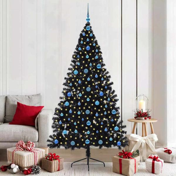 ARDEBO.de - Künstlicher vorbeleuchteter Weihnachtsbaum Schwarz 210 cm PVC