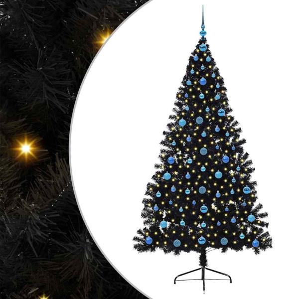 Künstlicher vorbeleuchteter Weihnachtsbaum Schwarz 210 cm PVC