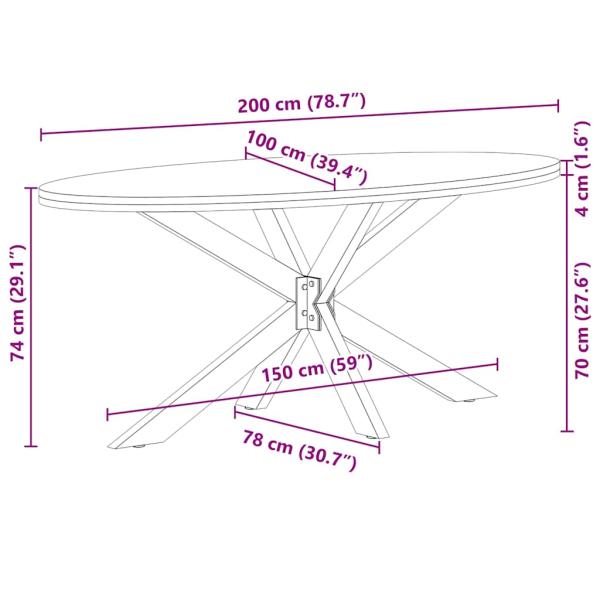 Esstisch Hellbraun 200x100x74 cm Massivholz Eiche Oval
