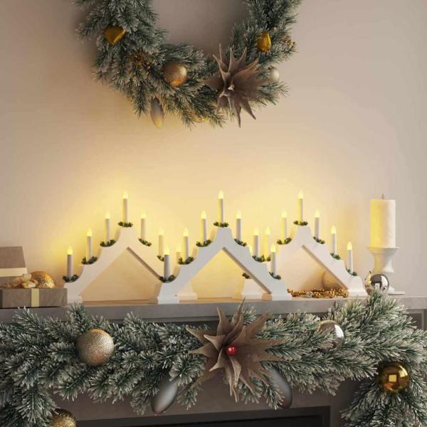 ARDEBO.de - Weihnachtskerzenbrücke mit 7 LEDs 3 pcs Weiß 39,5 x 5 x 29 cm