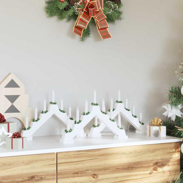 Weihnachtskerzenbrücke mit 7 LEDs 3 pcs Weiß 39,5 x 5 x 29 cm