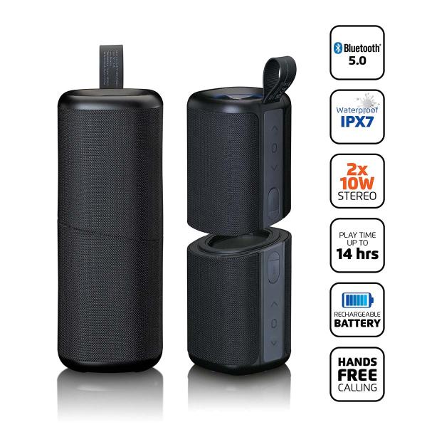ARDEBO.de - 2-in-1 2x10W TWS Bluetooth® 5.0-Lautsprecher IPX7