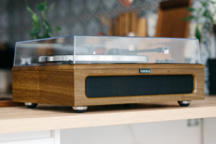 Plattenspieler mit 4 eingebauten Lautsprechern und Bluetooth-Empfang Wood