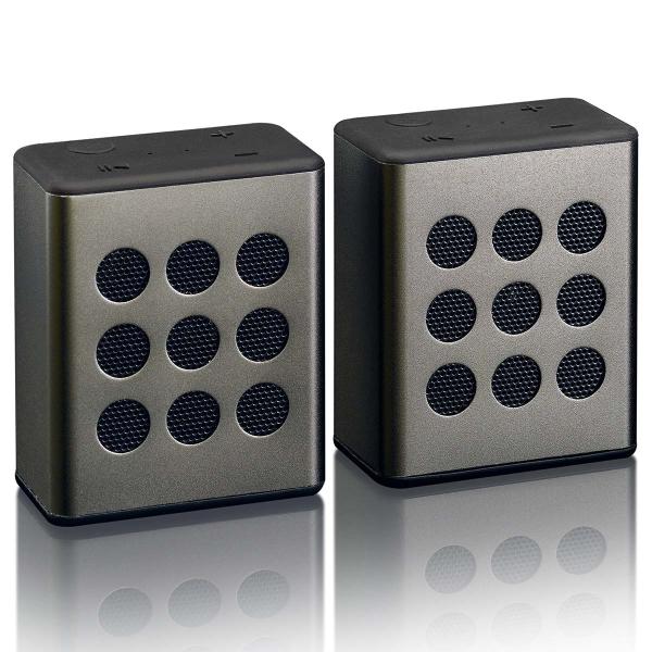 Bluetooth®-Stereo-Lautsprecherset mit 8 Stunden Spielzeit mit Zubehör Grau