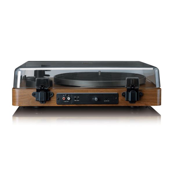 Vollautomatischer Plattenspieler mit Bluetooth®-Übertragung und Vorverstärker Plattenteller und Tonarm aus Metall Holz