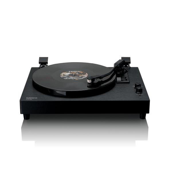 Plattenspieler aus Holz mit eingebauten Lautsprechern und Bluetooth®
