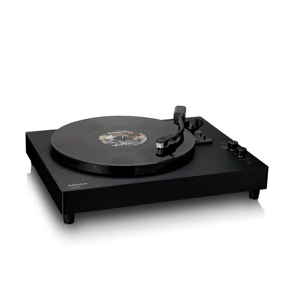 Plattenspieler aus Holz mit eingebauten Lautsprechern und Bluetooth®