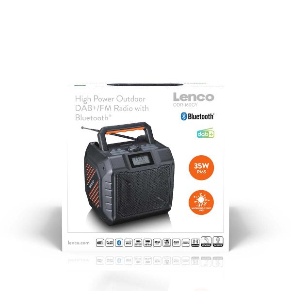 Leistungsstarkes tragbares DAB+/FM-Radio für den Außenbereich mit Bluetooth® IPX5 wasserdicht Grau