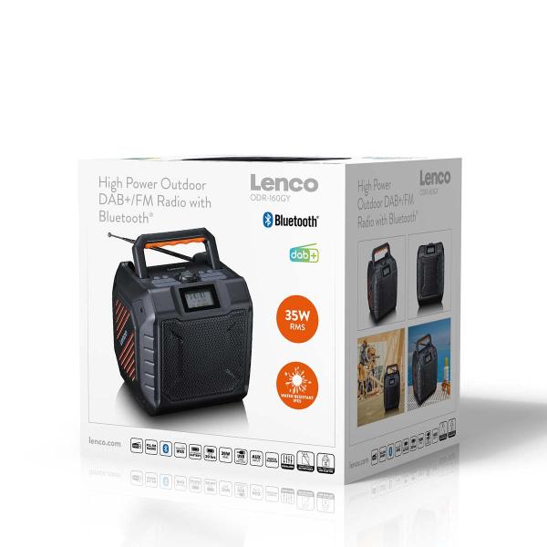 Leistungsstarkes tragbares DAB+/FM-Radio für den Außenbereich mit Bluetooth® IPX5 wasserdicht Grau