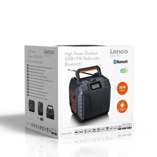 Leistungsstarkes tragbares DAB+/FM-Radio für den Außenbereich mit Bluetooth® IPX5 wasserdicht Grau