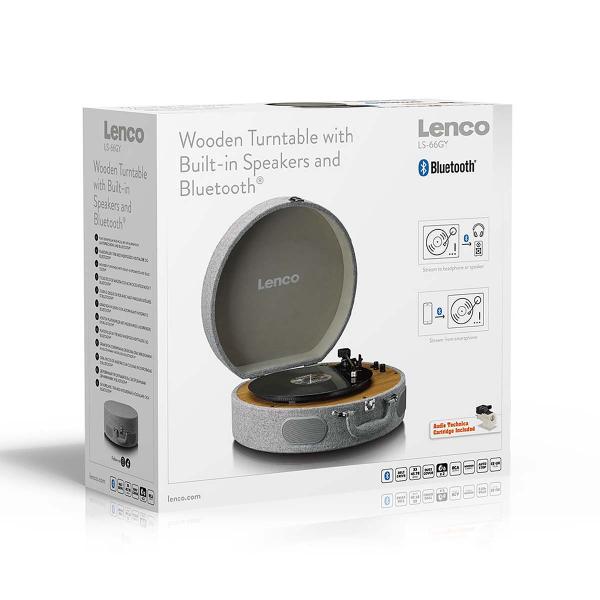 Retro-Schallplattenspieler aus Holz mit eingebauten Lautsprechern, Bluetooth® und AT3600L Tonabnehmer Grau