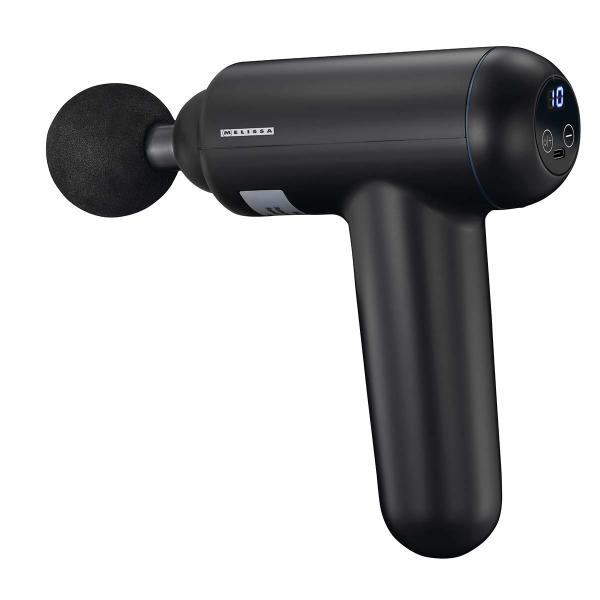 Wiederaufladbare Massagepistole mit LED 4 Köpfe Schwarz
