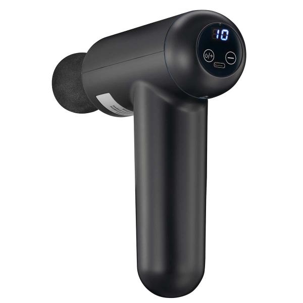 Wiederaufladbare Massagepistole mit LED 4 Köpfe Schwarz