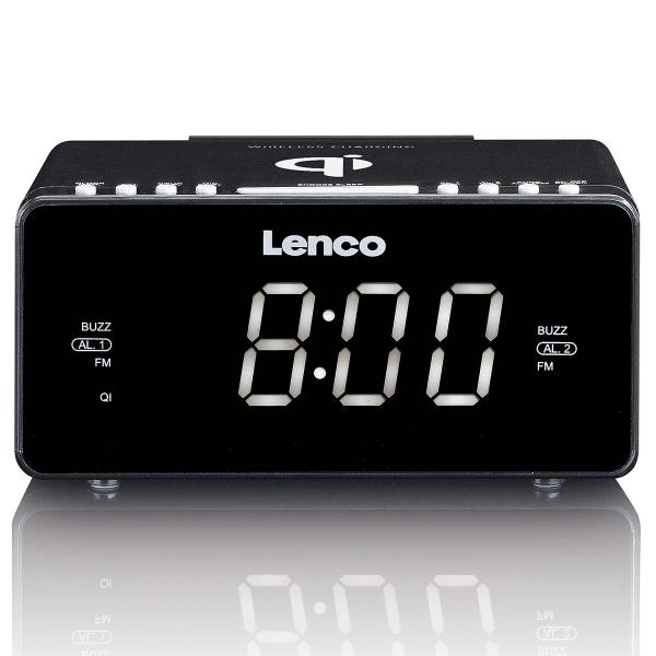 ARDEBO.de - Stereo FM Radiowecker mit USB und Qi Wireless Smartphone-Ladung Schwarz