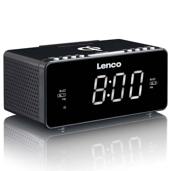 Stereo FM Radiowecker mit USB und Qi Wireless Smartphone-Ladung Schwarz
