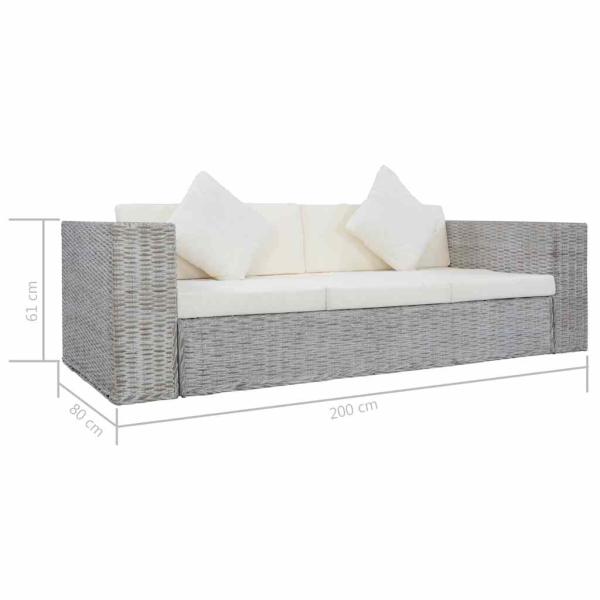 2-tlg. Sofagarnitur mit Auflagen Grau Natur Rattan
