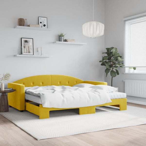 ARDEBO.de - Tagesbett Ausziehbar mit Matratzen Gelb 90x200 cm Samt