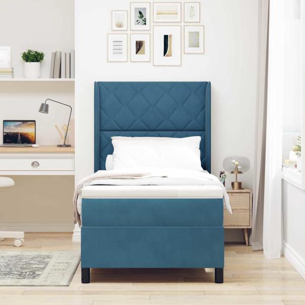 Boxspringbett mit Kopfteil Blau 90 x 200 cm Samt